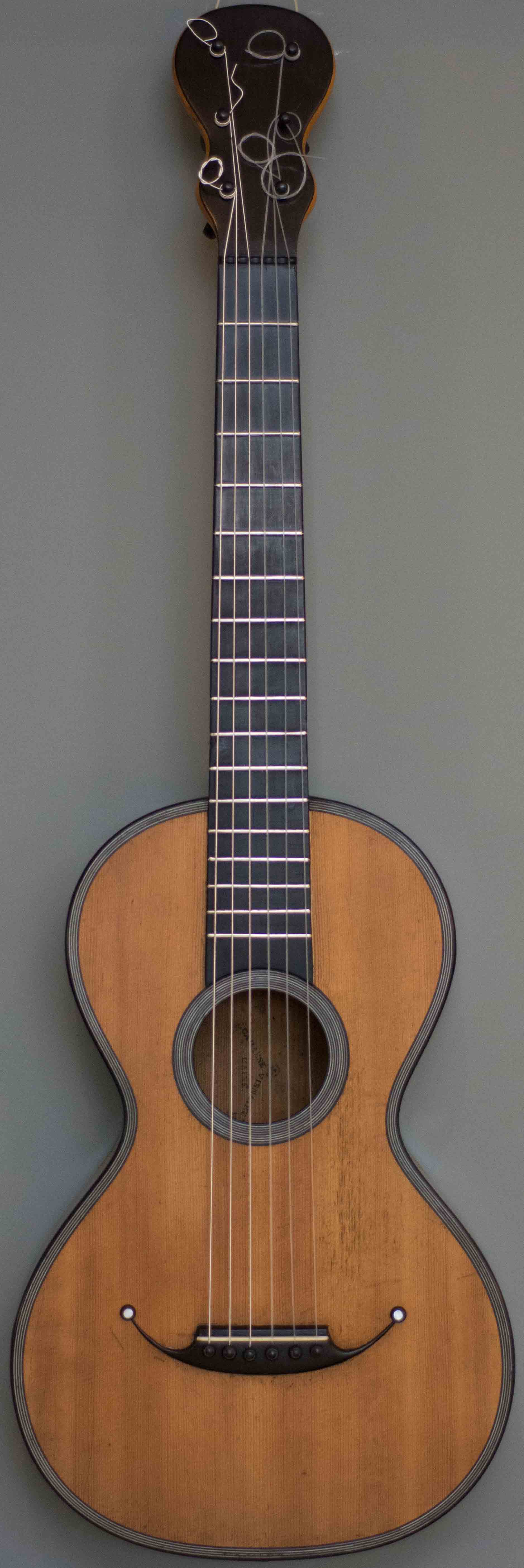 Early Musical Instruments part of the Bruderlin Collection, antique Romantic Guitar by Cabasse-Visnaire L'Ain from around 1840