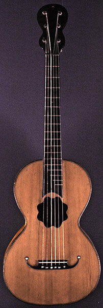 Early Musical Instruments part of the Bruderlin Collection, antique Romantic Guitar by Maret ain dated 1848