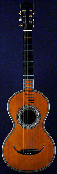 Early Musical Instruments part of the Bruderlin Collection, antique Romantic Guitar by Petit Jean, L'Ain from the 1830s
