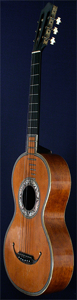 Early Musical Instruments part of the Bruderlin Collection, antique Romantic Guitar by Petit Jean, L'Ain from the 1830s