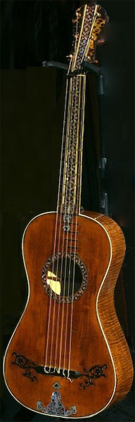 Early Musical Instruments part of the Bruderlin Collection, antique Romantic Guitar by Gio Battista Fabricatore dated 1797